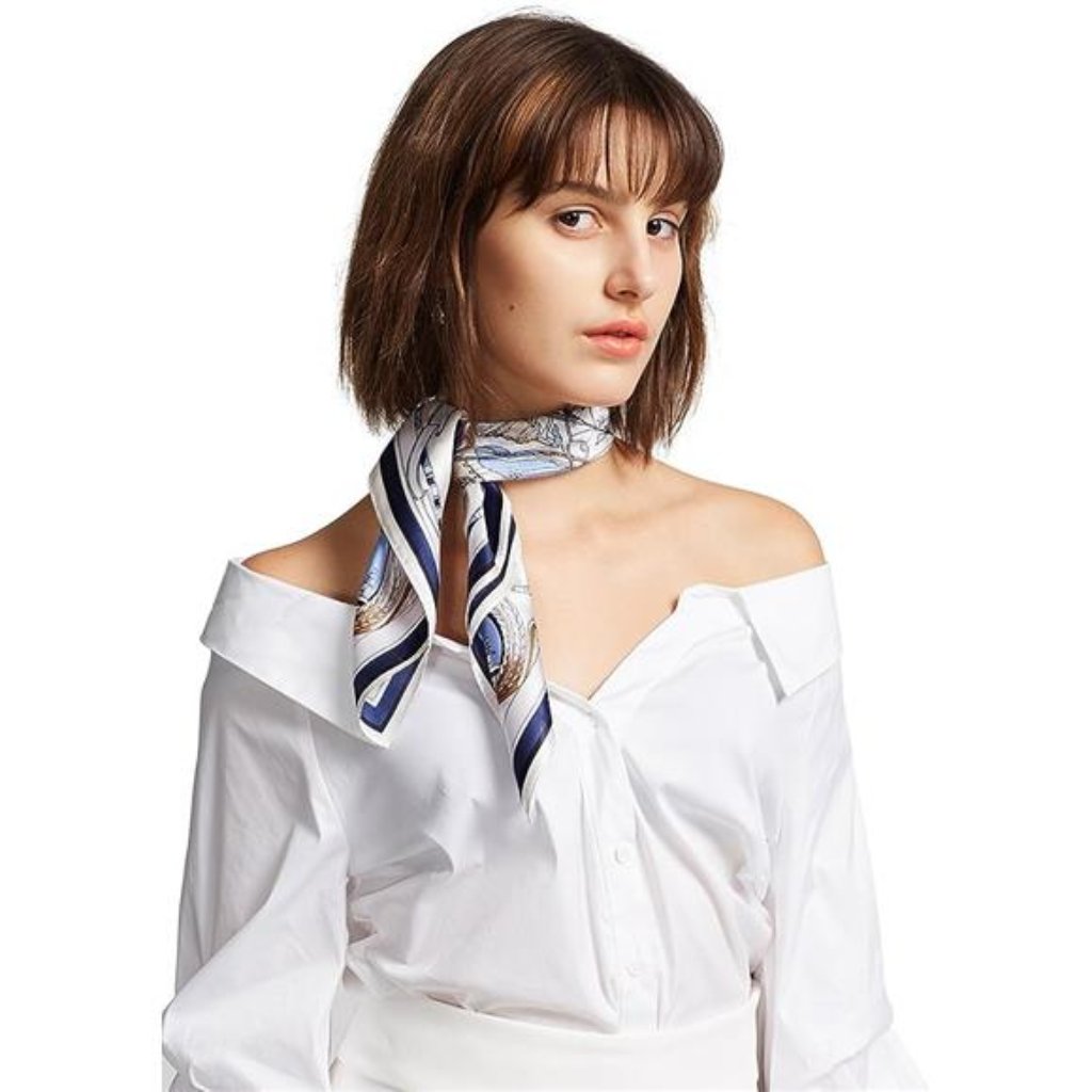 Hot 100 Mulberry Silk Scarf 21 Lightweight Blue White